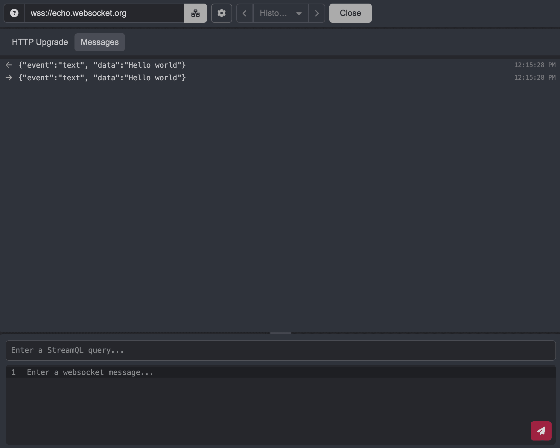 Sending a WebSocket message.